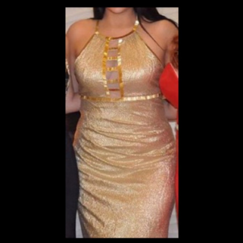 Gold Halter Styled Prom Dress